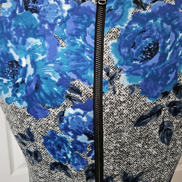 Betsey Johnson Gray and Blue Floral Fit And Flare Dress - Picture 3 of 11